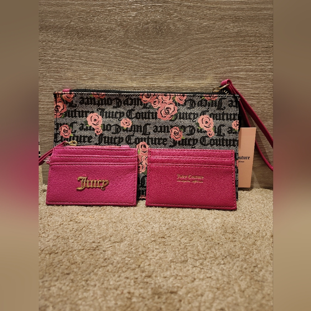 Juicy Couture "Pink Bloom Black" Wristlet 3 PIECES TOTAL